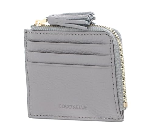 Coccinelle étui pour carte de crédit en cuir gris clair avec pompon