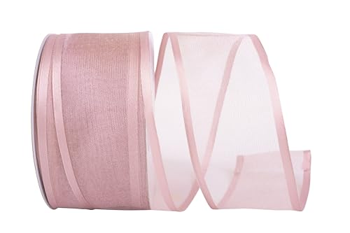 Reliant Ribbon 25771W-225-40K Charlize Sheer Satin Wired Edge Ribbon, 2-1/2 Inch X 50 Yards, Rose Quartz
