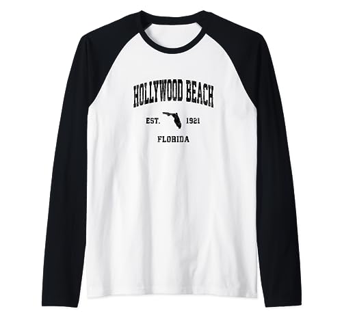 Hollywood Beach Florida FL Vintage Athletic Negro Deportes Des Camiseta Manga Raglan