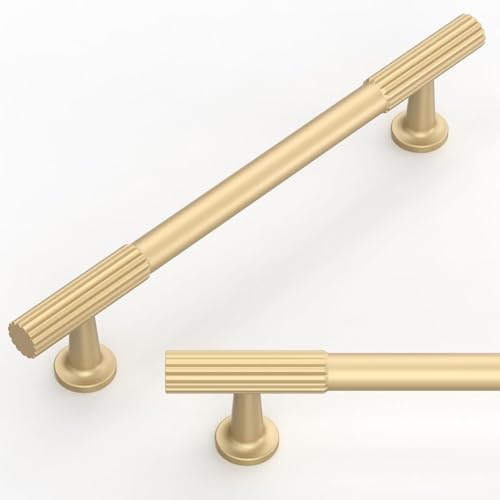 Talentedeco 5 Pack Brushed Gold Cabinet Pulls 5 Inch(128mm) Kitchen Cabinet Handles Cabinet Hardware for Drawer Pulls