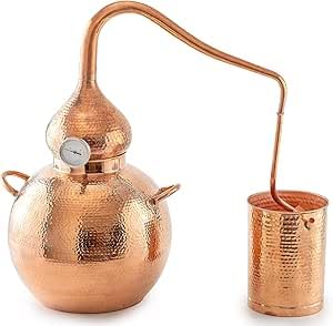 Copper Alembic Still, 5 Gallon (20L) Capacity, Hammered Design with Temperature Gauge