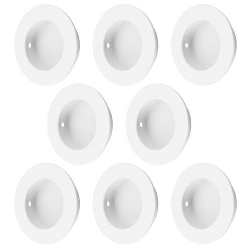 MOROBOR 丸型フィンガープル 8個入り ホワイト フラッシュプル 埋め込みハンドル ステンレススチール製 見えないドアハンドル スライド式 納屋の引き出し 食器棚 ワードローブ用/50mm