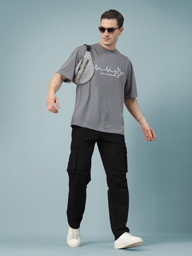 Image of CHKOKKO Mens Polyester Stylish Oversized T Shirt for Daily & Casual Wear Printed Design with Drop Shoulder & Half Sleeves
