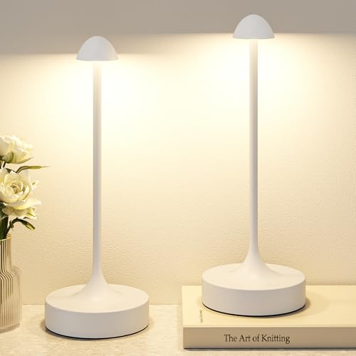Kakanuo Rechargeable Cordless Table Lamp, 3-Color Stepless Dimming (White, 2 Pack)