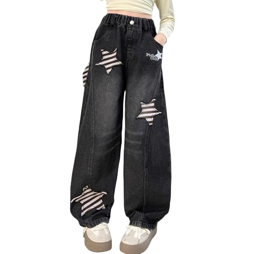 Girls Boys Jeans High Waist Baggy Denim Pants Wide Leg Bell