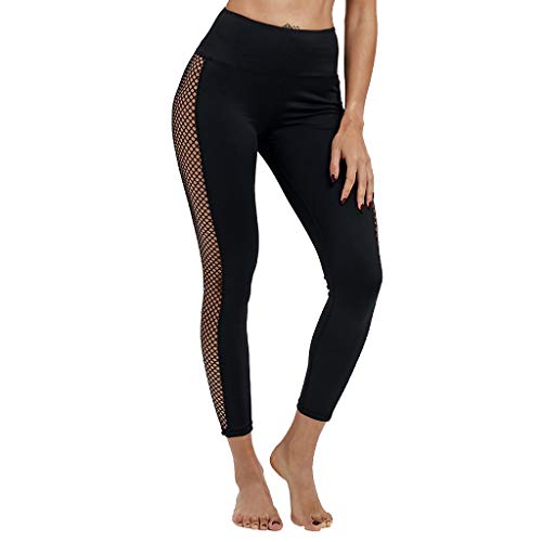 Fashion Casual Women's High Wais Mesh Stitching Leggings Long Pants, New Ladies Workout Fitness Sports Gym Running Yoga Athletic Pants Size S-XL (Black, M)