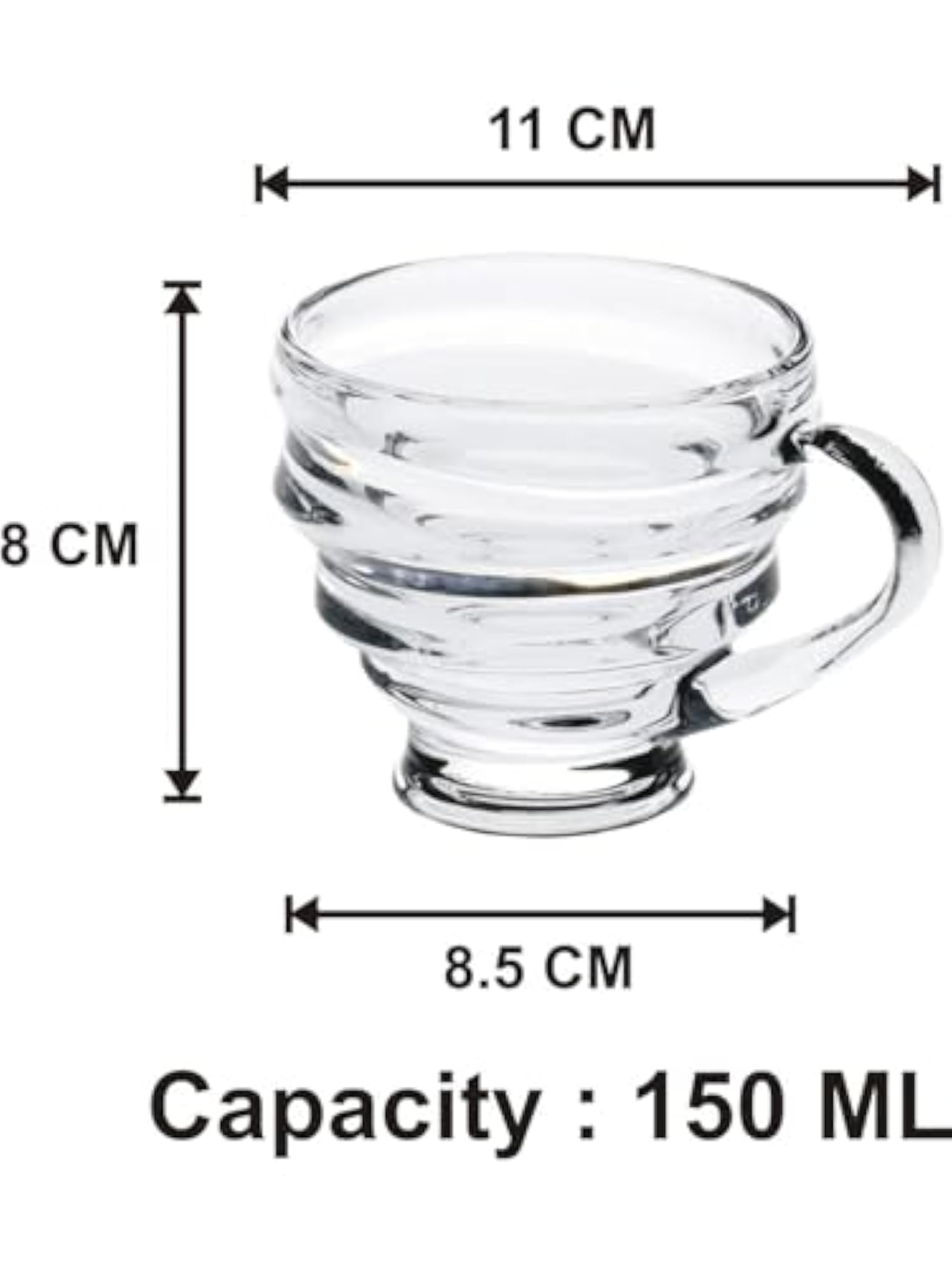 Clear Glass Coffee & Tea Cup Set, 6 Pieces, 150 Ml