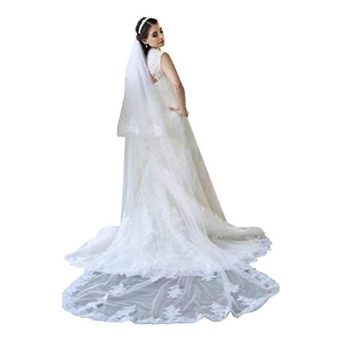 Kelaixiang 2T 2 Tiers Lace Appliqued Chapel Cathedral Bridal Veils Cover