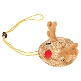 Décoration mignonne : un chapeau de paille élégant avec une jolie décoration en bois d'élan rend votre animal plus mignon.