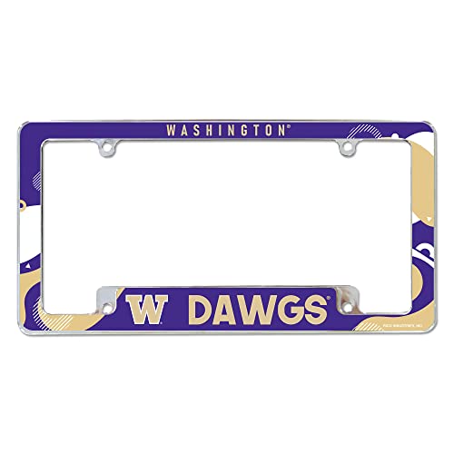 Rico Industries NCAA Washington Huskies Wave 12" x 6" Chrome All Over Automotive License Plate Frame