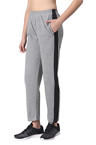 Image of Fflirtygo Women's Cotton Track Pants, Joggers for Women, Women�s Leisure Wear, Night Wear Pajama, Grey with Zip Pockets�for Sports Gym Athletic Training Workout