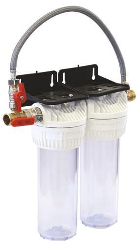 AQUAWATER - Station Filtre Double avec By-Pass - Dimension Standard 9''3/4 - Pour Traitement d'Eau - Ø9''3/4 - Équerre de Fixation et Clé de Desserrage - Blanc