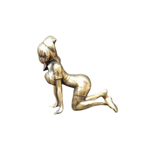 Figuras en miniatura de latón para enfermera, postura de rodillas, adornos de escritorio, de cobre, sexy, para mujer, arte femenino, estatua en miniatura para decoración del hogar, coche, bar