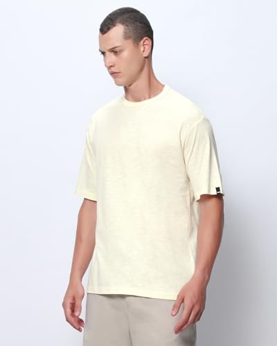Image of Bewakoof Air 1.0 Men's Solid Oversized Fit Half Sleeve Round Neck Cotton Slub T-Shirt