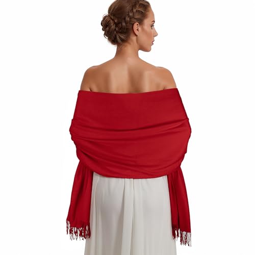 RUI VTRON Pashmina Shawl Wraps for Women Red Large Winter Scarf Soft Shawls and Wraps for Evening Dresses Shawl for Wedding