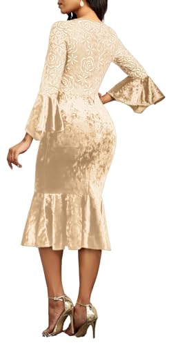 Image of Midi Lace Dress for Women Sexy Bodycon Fishtail Dress Elegance Cocktail Party Banquet Church Outfits