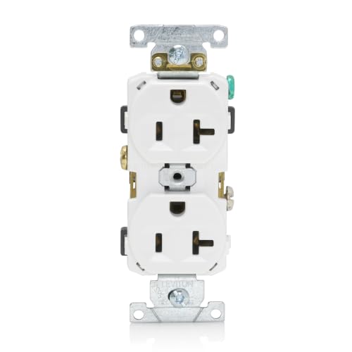 Leviton 20-Amp, 125-Volt, Narrow Body Duplex Receptacle, Straight Blade, Commercial Grade, Self Grounding, CR20-W, White