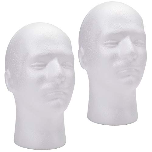 Foraineam 2 Pack Male Styrofoam Head 11 Inch Man Mannequin Manikin Foam Heads Wig Holder Hats Glasses Display Stand