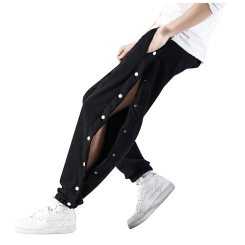 Mens Tear Basketball Pants Casual High Split Snap Button Knee/Leg Post- Sweatpants with Pockets3