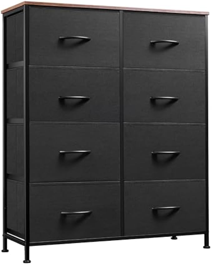 WLIVE Fabric Dresser for Bedroom, Tall Dresser with 8 Drawers, Storage Tower with Fabric Bins, Double Dresser, Chest of Drawers for Closet, Playroom, Dormitory, Pink and Rose Gold