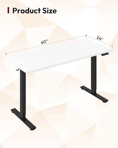 Image of SANODESK Electric Standing Desk 60 x 24 Inches Whole-Piece Desktop Height Adjustable Stand Up Desk w /6-Button Controller Ergonomic Computer Desk for Home Office, Black Frame + White Tabletop