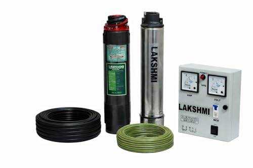 Image of Lakshmi 1hp Submersible Water Pump with Panel Board 100 Feet I 4 Inch Oil Filled I Cable I Safety Wire