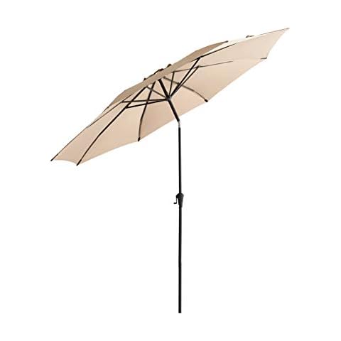 FLAME&SHADE 3.35m Outdoor Market Garden Parasol Patio Table umbrella with Fiberglass Rib Tips,Tilt and Crank, Beige Cover