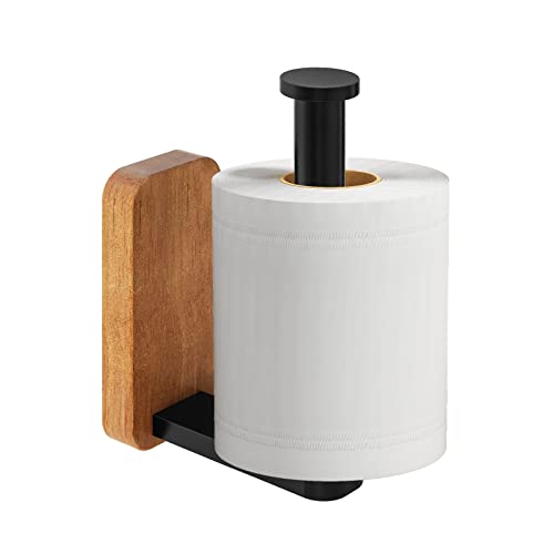 Toilet Paper Holder, Black Toilet Paper Holder Wall Mount, Wooden Toilet Paper Holder For Bathroom Washroom, Toilet Roll Holder Vertical, Black Matte #TOP1