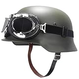 Casque en Acier WW2 M35 avec Lunettes   Réplique De Casque Militaire for Airsoft, Paintball, Collecte, Sangle Réglable, Doublure en Cuir(C)