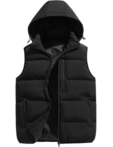 Image of Gihuo Mens Winter Puffer Vest Hooded Sleeveless Quilted Jacket Zip Up Padded Coats