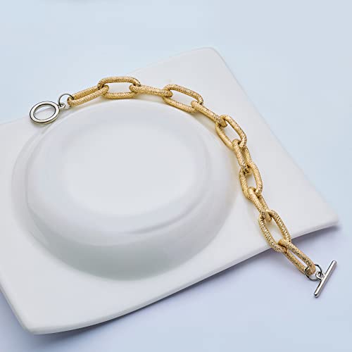 Image of 14K Gold-Silver-Rose Gold Filled Twist Link Bracelet, Paperclip Oval Link Bracelet, Bold Chain Bracelets, Retro Style Chain Bracelet, Chunky T-Bar Bracelet with Gift Box