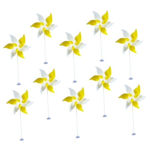 Warmhm Bunte Windmühle Deko Windrad mit Blättern Gelb weiß für Garten Terrasse Balkon Party Gartentisch Dekoration Geschenk für Gartenliebhaber