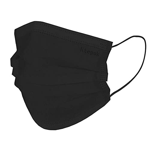 Image of Litepak 2000pcs Disposable Face Masks Black 3-Ply Adult Mask Nose Wire Protection - Breathable Protective Face Covering