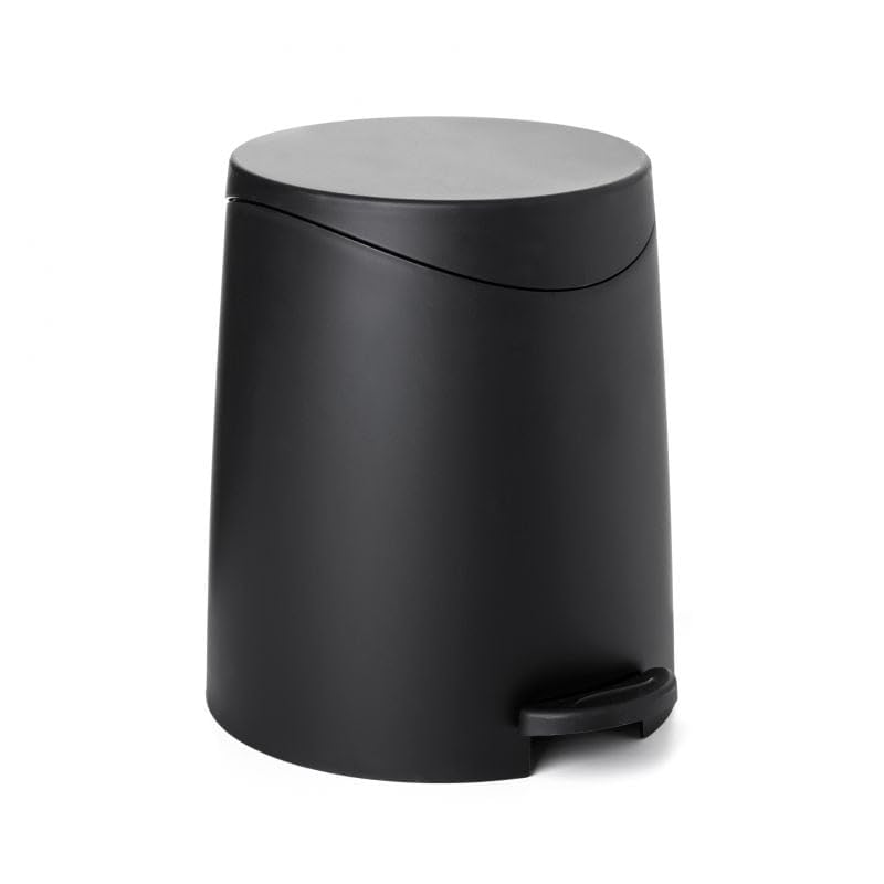 Image of Superio MIni Trash Can with Lid 3 Liter Grey, Plastic Mini Waste Bin 0.75 Gallon, Modern Flat Lid Step Trash Can with Foot Pedal, Bathroom, Bedroom, Office, Under Desk, Soft Close
