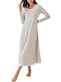 Brinol Damen Nachthemd Sleepshirt Schlafanzug Lang Ärmeln Locker Nachtwäsche Kontrastfarbe voller Länge Nachtkleid (S-XXL), Grau, EU 40(Herstellergröße: L)