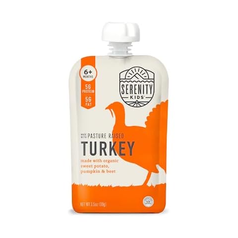 Serenity Kids 6+ Months Baby Food Pouches Puree Made With Ethically Sourced Meats & Organic Veggies | 3.5 Ounce BPA-Free Pouch | Pasture Raised Turkey, Sweet Potato, Pumpkin, Beet | 1 Count Cover