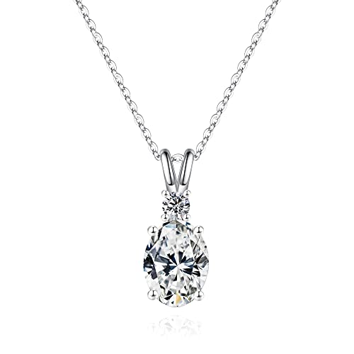 Image of MOOSEA 1.5ct Round and Oval Moissanite Necklace for Women, D Color VVS1 Clarity Lab Created Diamond Necklace 18K White Yellow Rose Gold Vermeil Moissanite Pendant Necklace for Women Jewelry Gifts