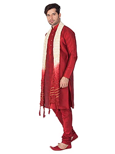 Image of VASTRAMAY Men's Burgandy Silk Blend Only Kurta