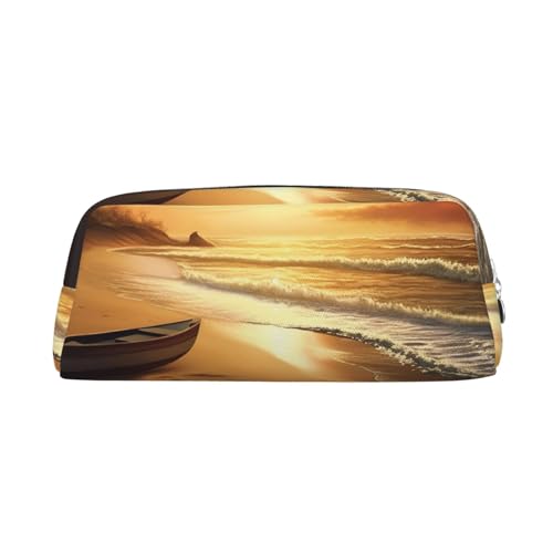 BSCKKDMN レザー 筆箱 かわいい ジッパー ペンシルポーチ ペンバッグ 多機能 旅行 メイク コスメ バッグ ビーチ アット サンセット キーポーチ 女性 男性 仕事 オフィス