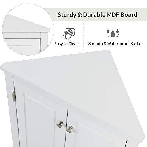 Merax Corner Storage Cabinet With Two Doors For Bathroom, Living Room Or Kitchen, Adjustable Shelf, Freestanding Floor Space Saver, White #TOP5