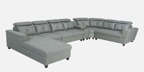 Image of Mishel 12 Seater Sofa Set for Living Room | Sectional U Shaped 12 Seater Sofa with Storage & Cupholder (Light Grey Fabric, LHS)