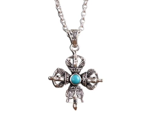 WOZUIMEI Pendentif de Style Chinois S925 Bijoux en Argent Sterling Incrusté D'Agate Rouge Pendentif Croix de Pin Vert Artificiel Talisman Bouddhiste VajraPendentif pin vert sans chaîne