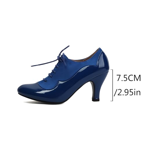 Women's Mary Jane Close Round Toe Lace Up 1940 Vintage 1950s Heels Retro 1930s Victorian Pumps 1920s Shoes (Blue US10)2
