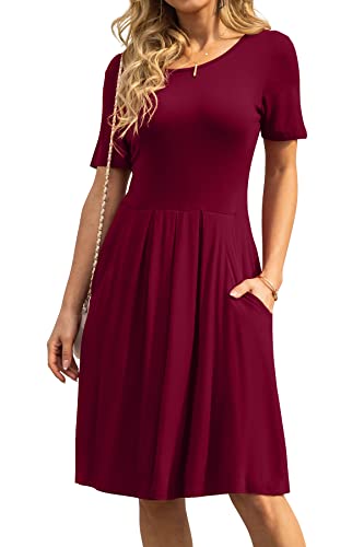 Image of DouBCQ Women's Casual Short Sleeve Flowy Pleated Loose Dresses with Pockets