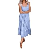 Vestido de mujer elegante de verano largo vestido puro- vestido de playa suelto casual sin mangas maxi vestido elegante vestido playa L0266, azul, L