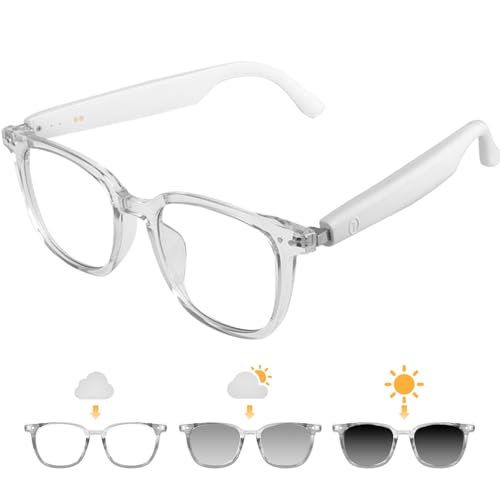Image of Bluetooth Audio Smart Glasses, Blue Light Glasses for Women Men, Remote Shooting, Open Ear Sound Mic &Speakers, Magnetic Charging, Color-Changing & Polarized Lenses, Voice Assistant (GS07-Clear)