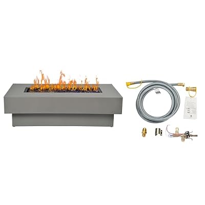 BAIDE HOME 48-inch Fire Table with Natural Gas Conversion Kit, 50,000BTU Outdoor Modern Patio Fire Pit Table w/Rectangular Burner Lid, Glass Rocks, Cover