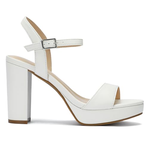 Image of Wide Width Heels for Women Block Chunky Platform High Heels Sandals Open Toe Wedding Party Ankle Strap Dress Shoes