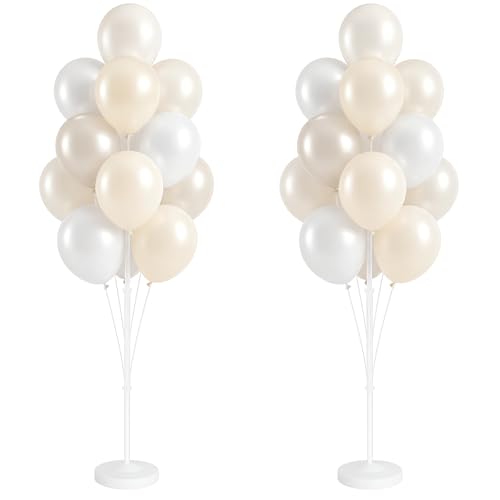 Image of Balloon Column Stand Kit,2 Sets of Assorted Rainbow Balloon Tower Pillar with 10inch Bright Color baloon Reusable Design for Grirls Party,Birthday, Wedding,Baby Shower (Pearl Ivory White)