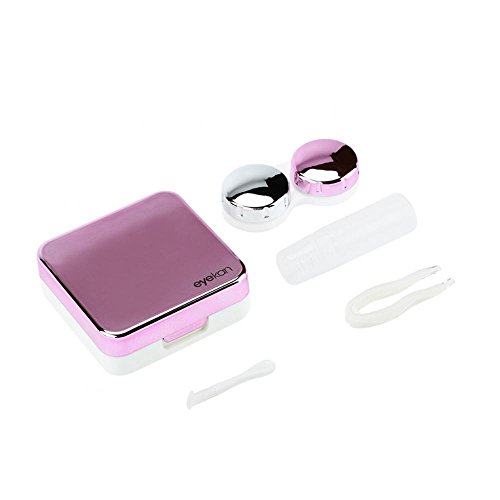 Reflective Cover Contact Lens case Set Cute Portable (Rose Red)